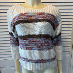 Women's A.U.W Off-White Striped Crew Neck Sweater M